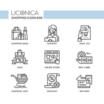 Shopping - modern vector flat line icon set. Stock Illustration