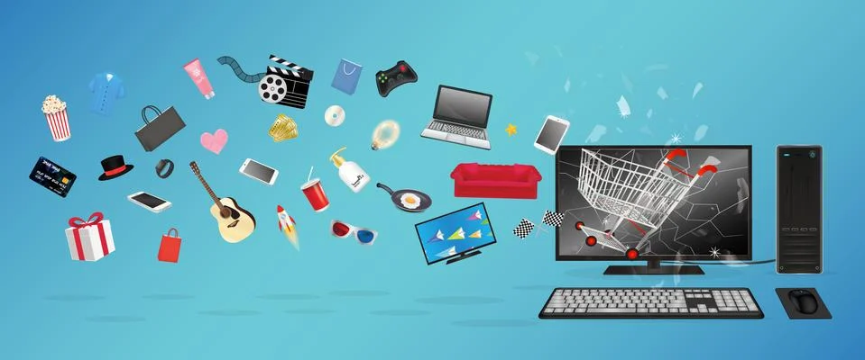 Shopping object over desktop computer Stock Illustration