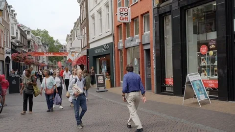 Shopping in the old center of Utrecht Stock Footage 112632653