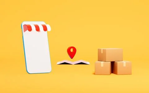 Shopping online and boxes delivery, 3d rendering. Stock Illustration