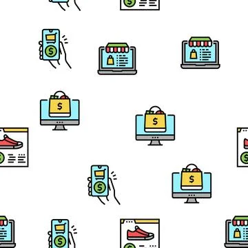 Shopping Online App Vector Seamless Pattern Stock Illustration