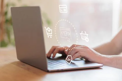Shopping online. Concept of e-commerce. Buying items online Stock Photos