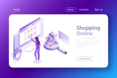 Shopping online flat isometric vector concept. Stock Illustration