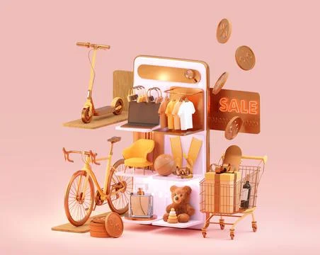 Shopping online with mobile application concept Stock Illustration