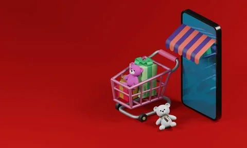 Shopping Online on Mobile Application Concept Marketing and Digital . 3D REND Stock Illustration