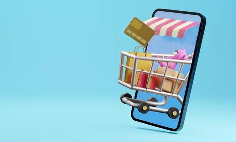 Shopping Online on Mobile Application Concept Marketing and Digital . 3D REND Stock Illustration