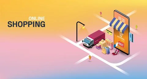 Shopping Online on Mobile Application Stock Illustration