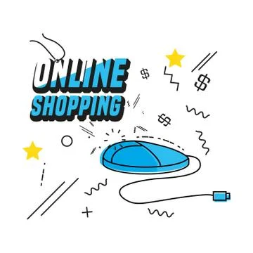 Shopping online with mouse computer Illustrazione stock