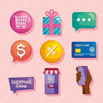 Shopping online objects Illustrazione stock