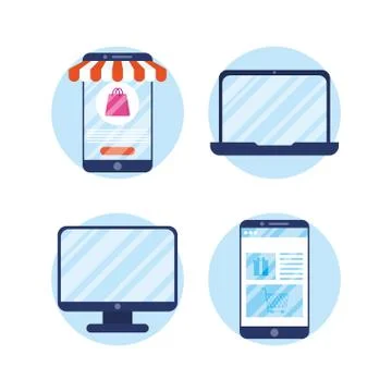 Shopping online tech in devices Illustrazione stock
