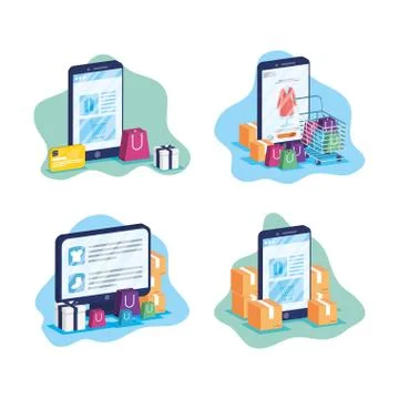 Shopping online tech in electronic devices Stock Illustration