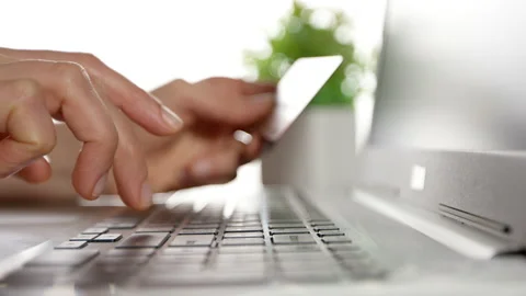 Shopping online using laptop and credit card. Close-up. Stock Footage 220093590