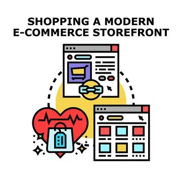 Shopping online using modern e commerce platform technology Stock Illustration