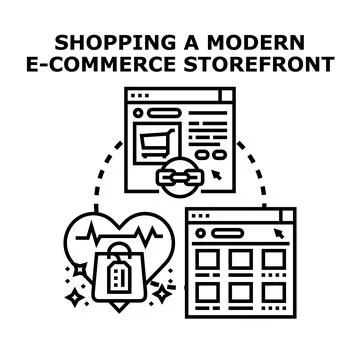 Shopping online using modern e commerce platform technology Stock Illustration