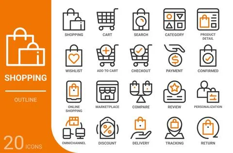 Shopping outline icon set,20 vector icons Illustrazione stock
