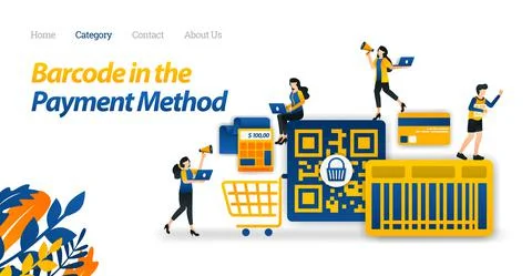 Shopping Payment Design With a Barcode or QR Code Method to Make it Easier fo Illustrazione stock