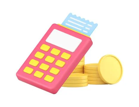 Shopping payment terminal checkout receipt invoice and coin cash money 3d i.. Stock Illustration