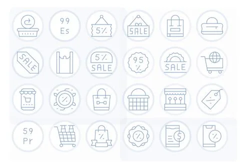 Shopping Professional Vector Set with 24 Thin Line Pixel Optimized Retina R.. Illustrazione stock