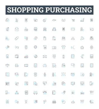 Shopping purchasing vector line icons set. Buying, Shopping, Acquiring, Purchase Stock Illustration