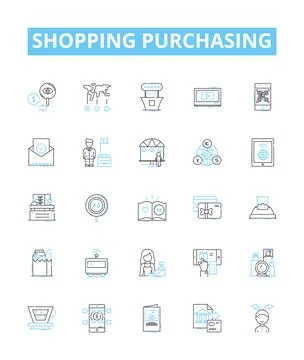 Shopping purchasing vector line icons set. Buying, Shopping, Acquiring, Purchase Stock Illustration