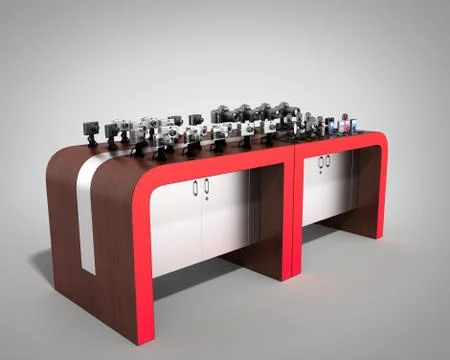 Shopping rack for electronic 3d render on grey background 스톡 일러스트