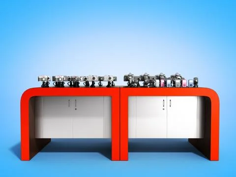 Shopping rack for electronic 3d render on blue Stock Illustration