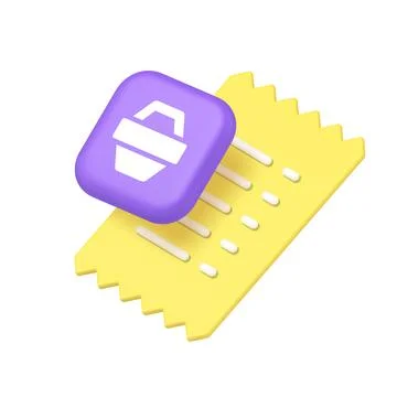Shopping receipt invoice bill list buying goods payment document 3d icon real Stock Illustration