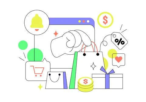 Shopping Reminder Day Vector Illustration Featuring Online Shopping, Mobile.. Stock Illustration