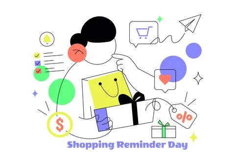 Shopping Reminder Day Vector Illustration Featuring Online Shopping, Mobile.. Stock Illustration