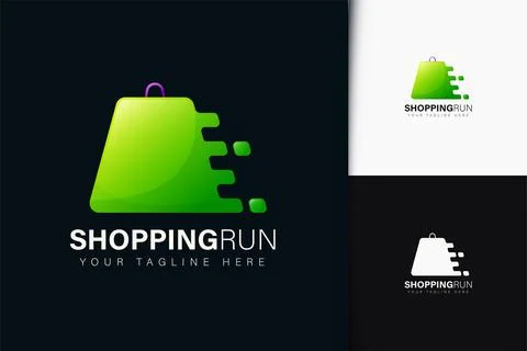 Shopping run logo design with gradient Stock Illustration