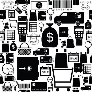 Shopping seamless pattern background icon. Stock Illustration