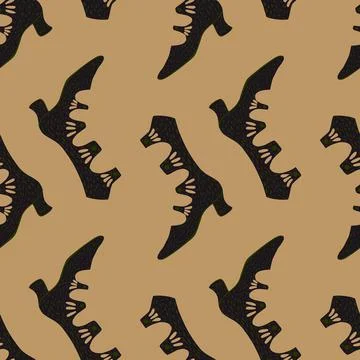 Shopping seamless pattern with dark brown women shoes elements. Beige backgro Stockillustratie