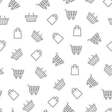Shopping seamless pattern. Line art.  Stock Illustration