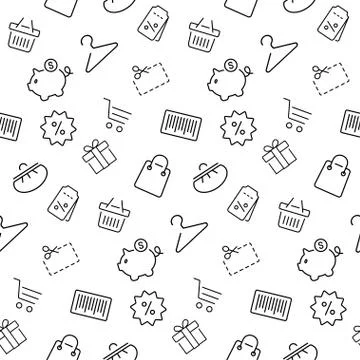 Shopping seamless pattern, vector background in thin line style Stock Illustration