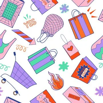 Shopping seamless pattern vector illustration. Colorful retail elements 스톡 일러스트