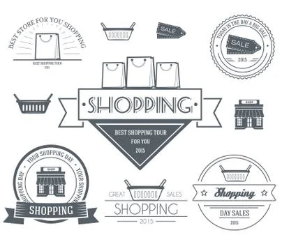 Shopping set label template of emblem element for your product or design, web Stock Illustration