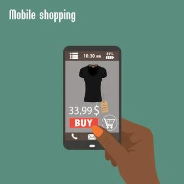 Shopping with smartphone. . Electronic commerce. Stock Illustration