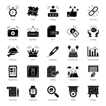 Shopping Solid Outline Icons In Modern Style Stock Illustration