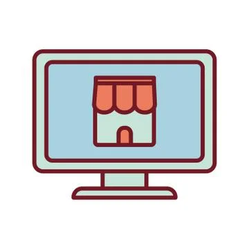 Shopping store inside computer line and fill style icon vector design イラスト素材