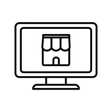 Shopping store inside computer line style icon vector design Stockillustratie
