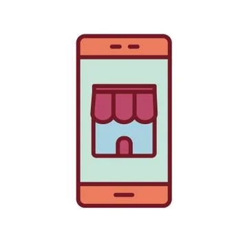 Shopping store inside smartphone line and fill style icon vector design 스톡 일러스트