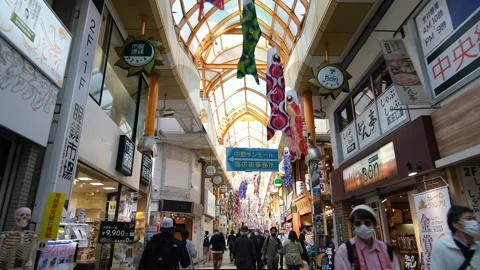 Shopping street Nakano Sun Mall near anime center Nakano Broadway Stock Footage