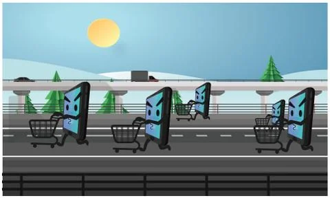 Shopping technology is on road during lock down Stock Illustration