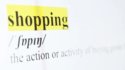 Shopping Text Macro Shot Highlighted in Yellow Color On Computer Screen Stock Footage 123224448