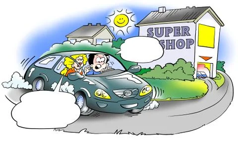 Shopping trip to super mall Stock Illustration