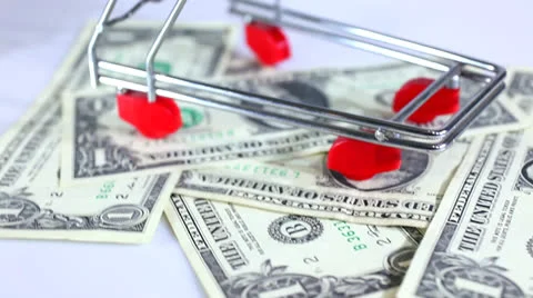 Shopping trolley full dollar bill, greenback ProRes Stockbeeldmateriaal 24831453