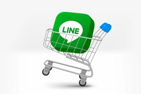 Shopping trolley with Line application button. Vector editorial illustratio.. イラスト素材