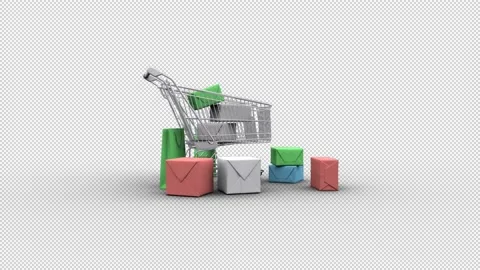 Shopping Trolley With Purchases Alpha Video stock 172554561