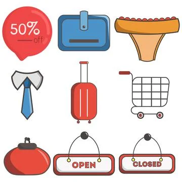 Shopping vector clip art set with 50% discounts.shopping card, wallet, purse, Stock Illustration