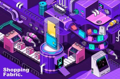 Shopping web concept in 3d isometric design. E-commerce and retail purchase.. Stock Illustration